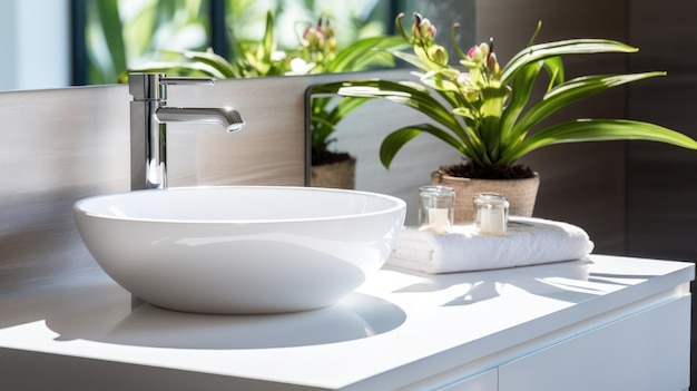 Lavabo y grifo de baño de cerámica modernos