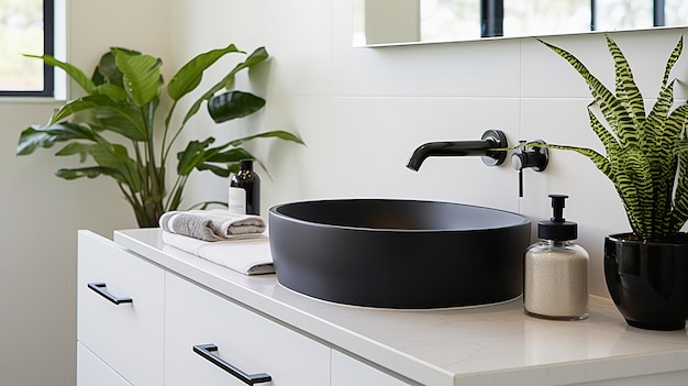 Un lavabo negro elegante en un baño moderno