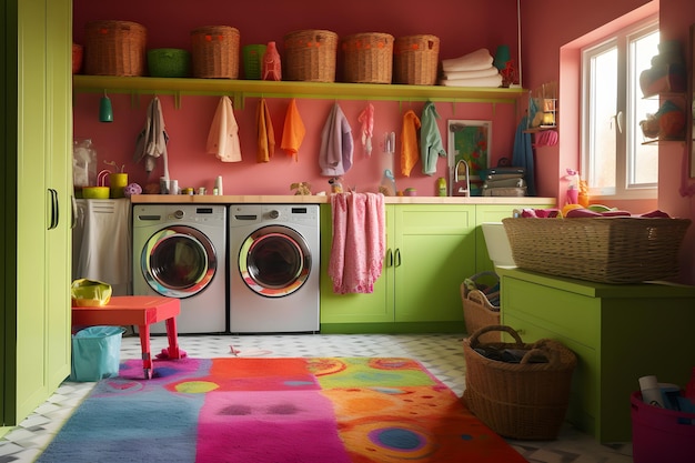 Un lavadero colorido con una pared verde que dice lavadero.