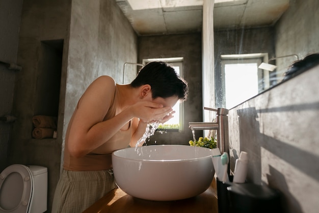 Foto lavado adolescente para reducir el efecto de la resaca.