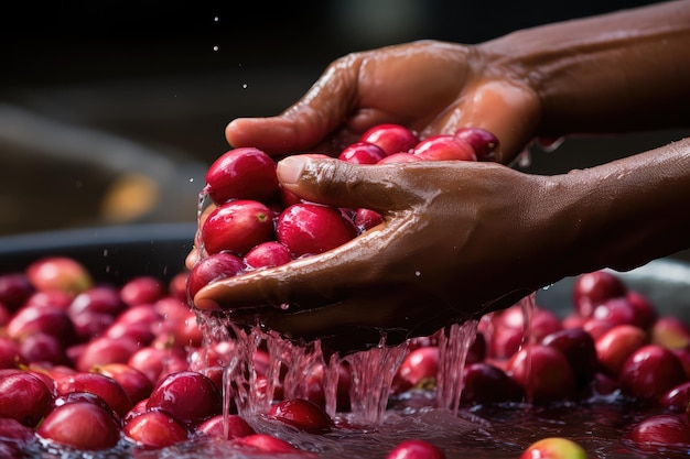 lavado a mano de frutas y verduras orgánicas salpicaduras de agua publicidad profesional fotografía de alimentos