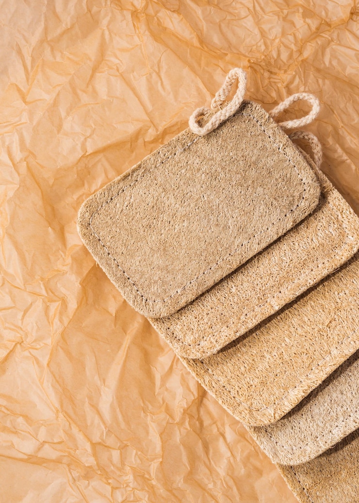 Foto lavado de platos sin residuos cocina hogar limpieza ecológica esponjas de espuma sobre fondo beige neutro
