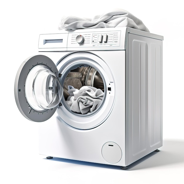 una lavadora blanca con una toalla en el frente