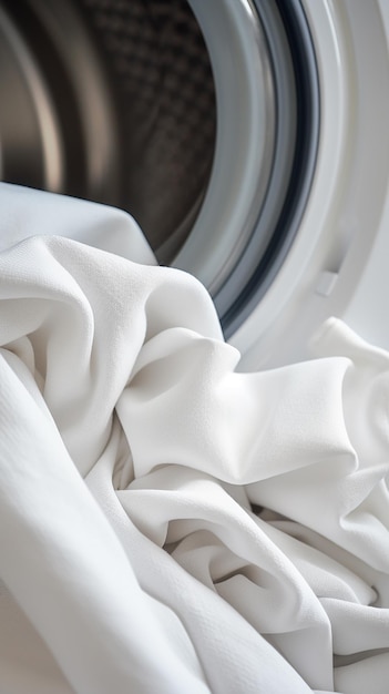 Lavadora con ropa en el interior de primer plano Concepto de lavandería