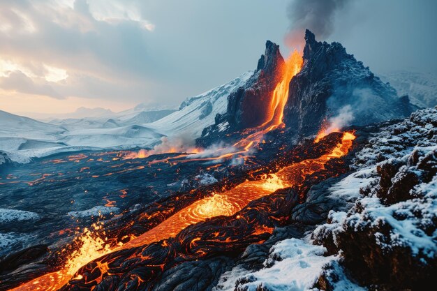 Lavafluss Vulkaneruption Berge professionelle Fotografie