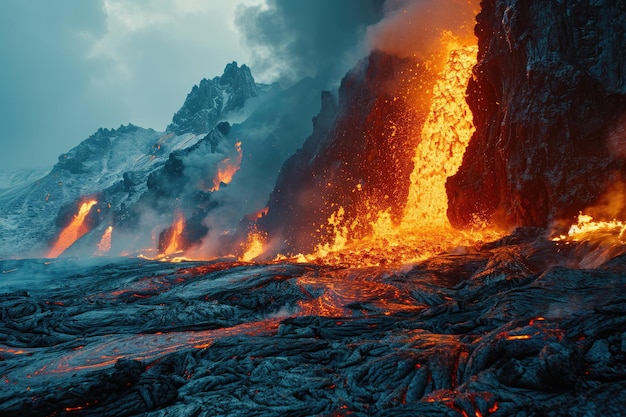 Lavafluss Vulkaneruption Berge professionelle Fotografie