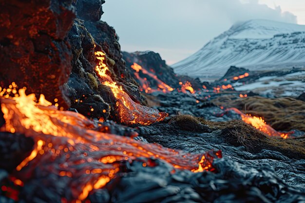 Lavafluss Vulkaneruption Berge professionelle Fotografie