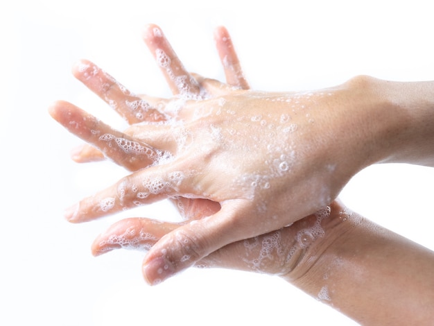 Lavagem da mão do homem para matar o germe