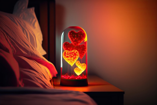 Lavalampe in einem Schlafzimmer romantisches Valentinstagsambiente Generative KI