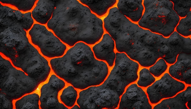 Foto lavamuster mit kleiner steinstruktur für grafikdesign. realistische lavaflamme auf schwarzer asche