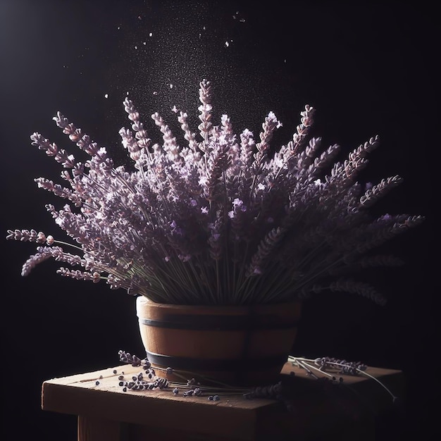 Lavanda aislada en fondo negro Flores y plantas en primavera generadas por IA