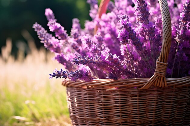 Foto lavanda en una canasta de mimbre