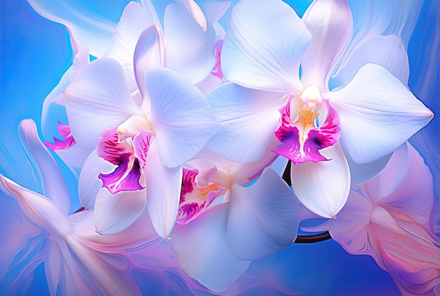 lavanda e flor de orquídea rosa arte abstrata no estilo de branco claro e azul