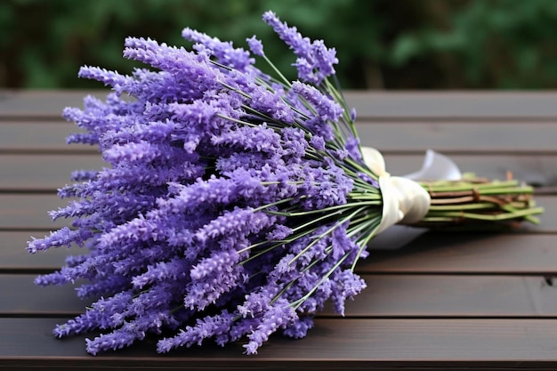 Lavanda em uma mesa de madeira