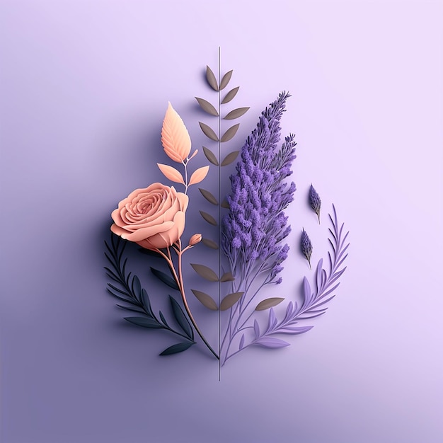 Lavanda floral 3D y rosa en un estilo minimalista