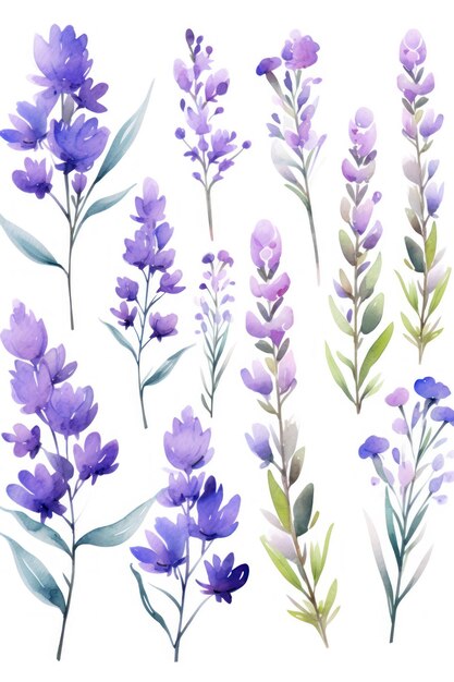 Foto lavanda vários desenhos floral esboço ilustro abstrato aquarela desenho plano fundo branco ar 23 job id 81beebd7d7504fff9f6d37b68908e877