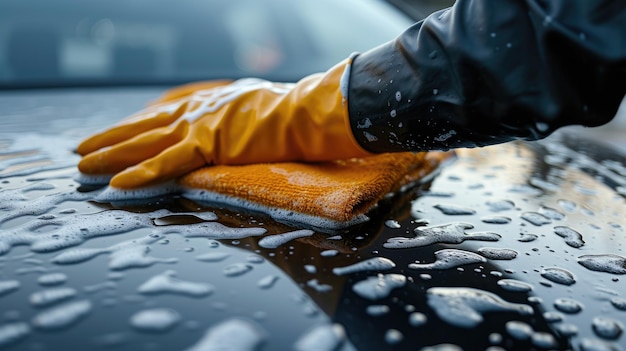 Lavar a mão um carro de luxo com espuma