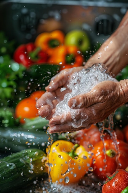 lavar as mãos legumes salpicando água IA geradora