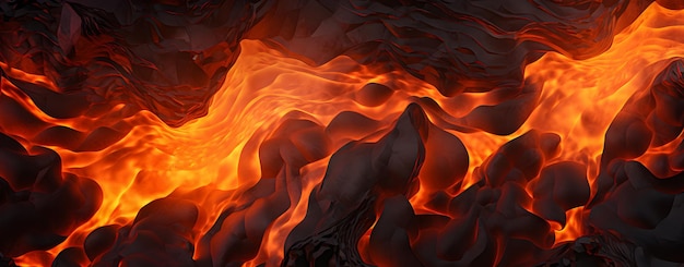 Lavas quentes e brilhantes em close-up