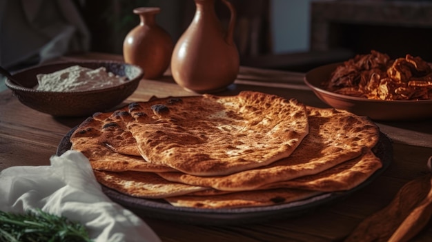 Lavash armênio cozido no forno pão pita generativo ai