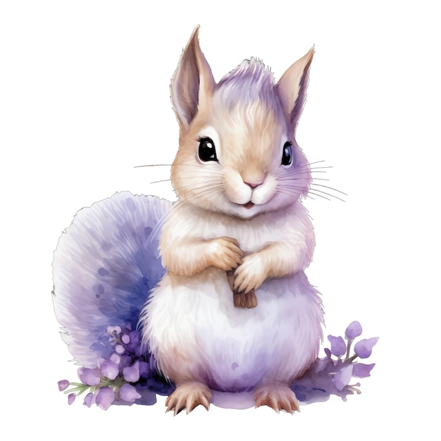 Lavendel Eichhörnchen Aquarell Illustration Lavendel Clipart