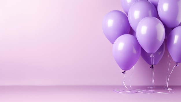 Lavendel-Heliumballons auf rosa Boden Modernes lila Dekor für Geburtstag oder Party