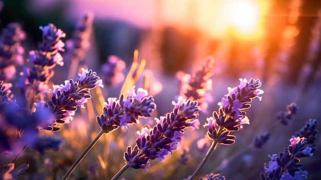 Lavendelblüten bei Sonnenuntergang