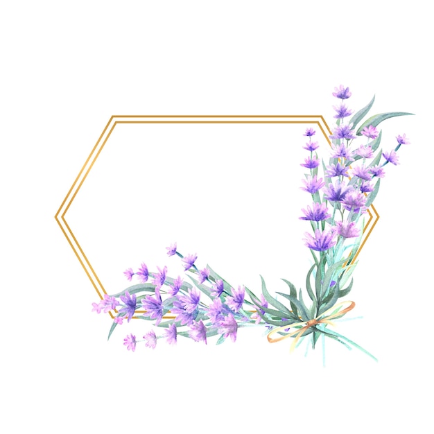 Lavendelblüten in einem polygonalen goldrahmen