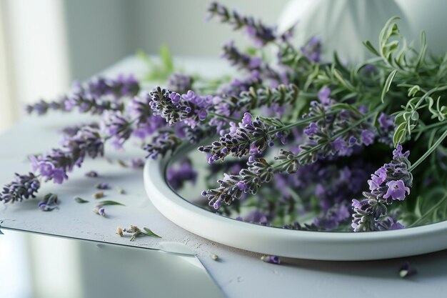 Lavendelblumen auf einem Teller auf dem Tisch