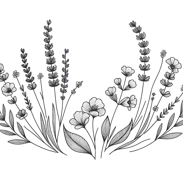 Lavendelblumen-Büchel Schwarz-Weiß-Vektorillustration