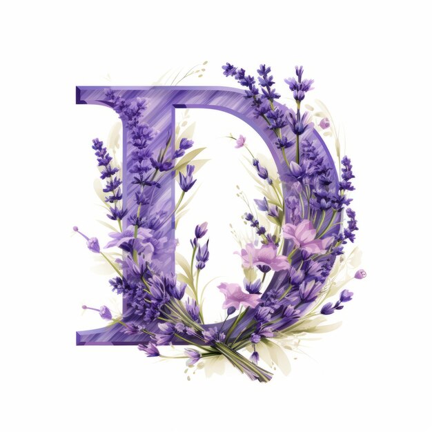 Lavendelbuchstabe D Blumenbuchstaben mit realistischen Landschaften