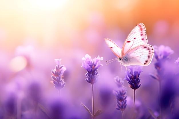 Lavendelharmonie-Schmetterlinge flattern im Sommerlicht