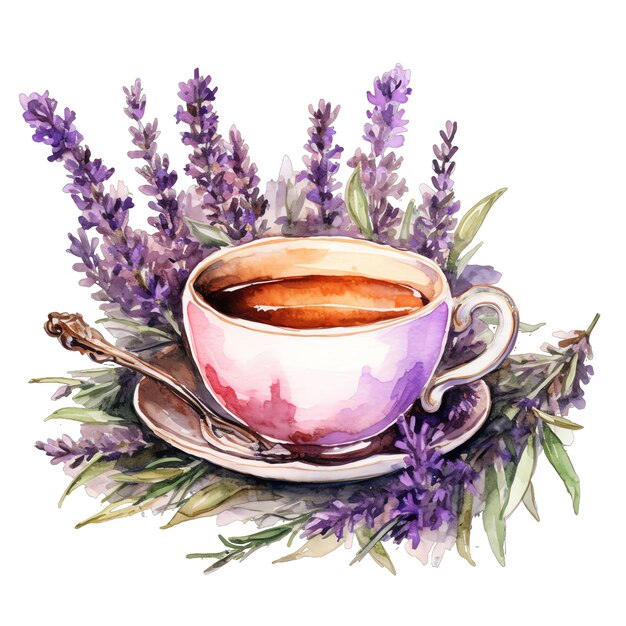 Lavendeltasse Kaffee Aquarell Illustration Lavendel Clipart