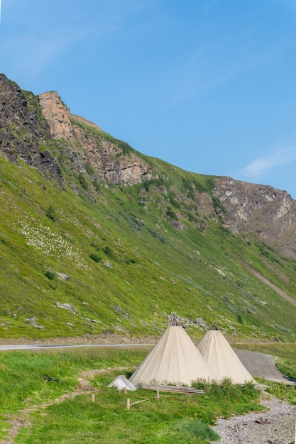 Lavvu, die traditionelle vorübergehende Behausung der Sami, Nordnorwegen