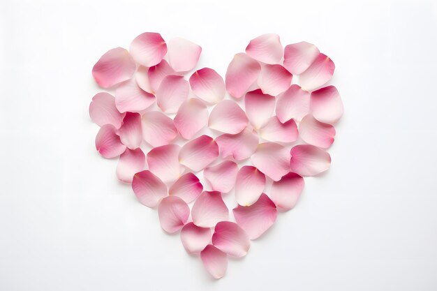 Lay Flat de pétalos de rosa en forma de corazón formando un patrón de amor