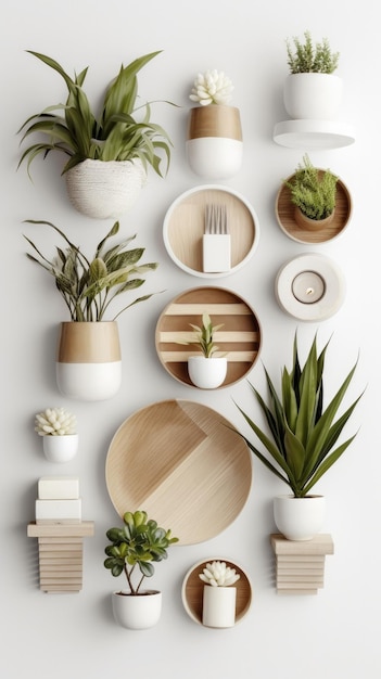 Foto lay plano de natureza minimalista boho em tons suaves brilhantes e aerados