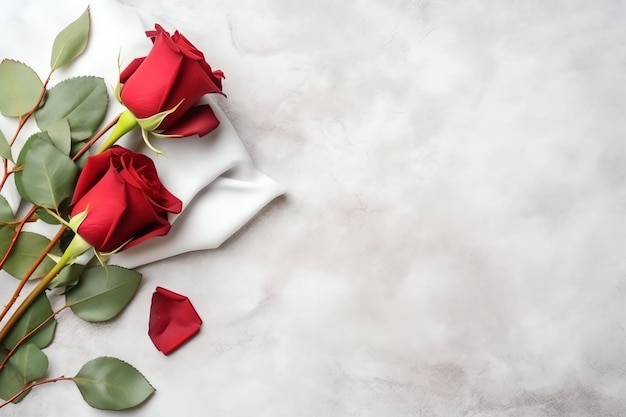 Lay plano do conceito do dia de São Valentim com flores e buquê de belas rosas rosas com espaço de cópia