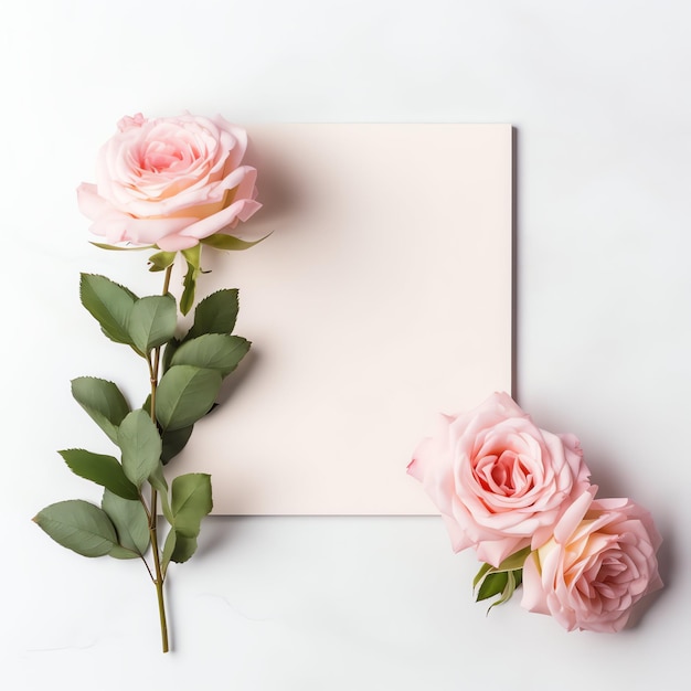 Lay plano do conceito do dia de São Valentim com flores e buquê de belas rosas rosas com espaço de cópia