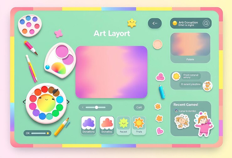 Foto layout artístico lindo para un jugador artístico con paletas coloridas interfaz de juego creativo c