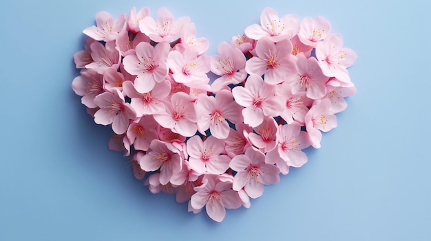 layout criativo com papel de flores rosa em forma de coração