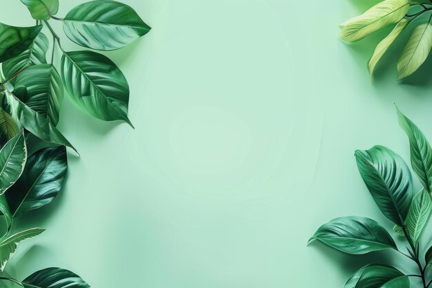 Layout criativo de folhas verdes tropicais conceito de mola natural colocação plana