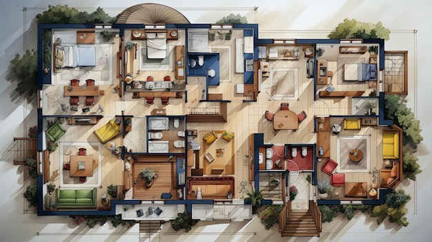 Layout de casa com áreas funcionais designadas e arranjo conveniente Espaço de cópia IA geradora