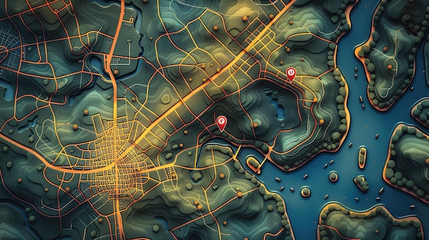 layout de um mapa moderno da cidade com um plano de rua Generative Ai