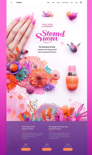 Foto layout do site do salão de unhas para mulheres tema de cores vibrantes com esmalte de unhas bo creative figma art