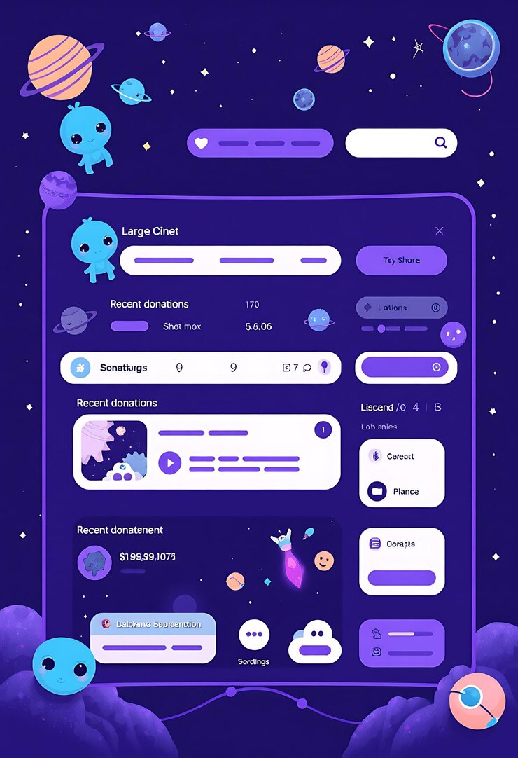 Foto layout de espacio lindo para un jugador de ciencia ficción con azules oscuros y púrpuras cut game interface designe