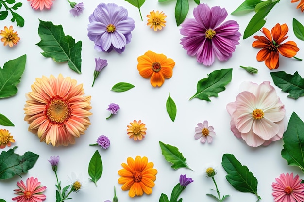 Foto layout floral com flores da primavera design de cartão comemorativo