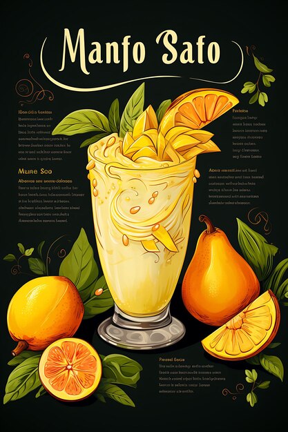 Layout von Mango Lassi Getränk mit Mango-Scheiben Safranstränge Lebendiges Indien Poster Website Figma