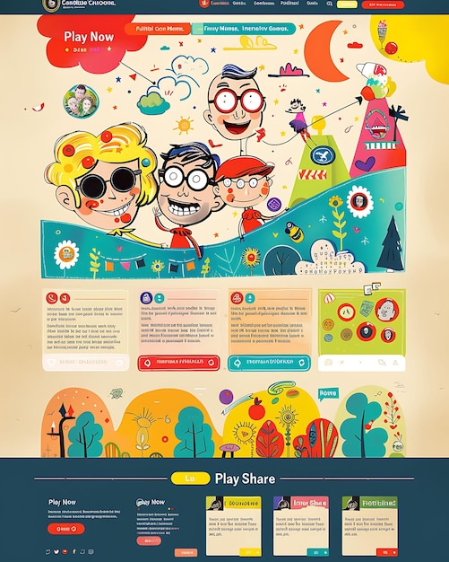Layout web lúdico con efecto de dibujos animados sitio web ligero inspirado en la idea de diseño web político