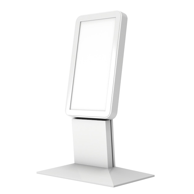 LCD Kiosk Stand Blank Messestand 3D-Render isoliert auf weißem Hintergrund