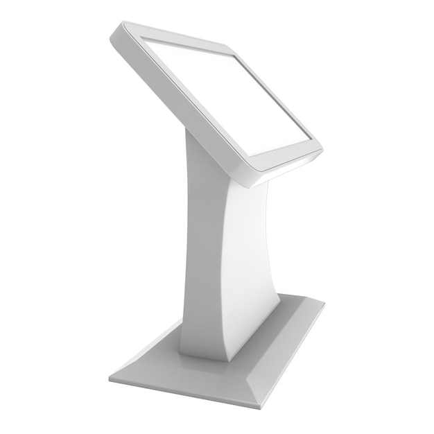 LCD Kiosk Stand Blank Messestand 3D-Render isoliert auf weißem Hintergrund